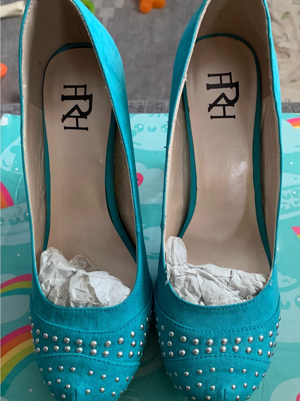 FRH Teal Suede Studded Pumps